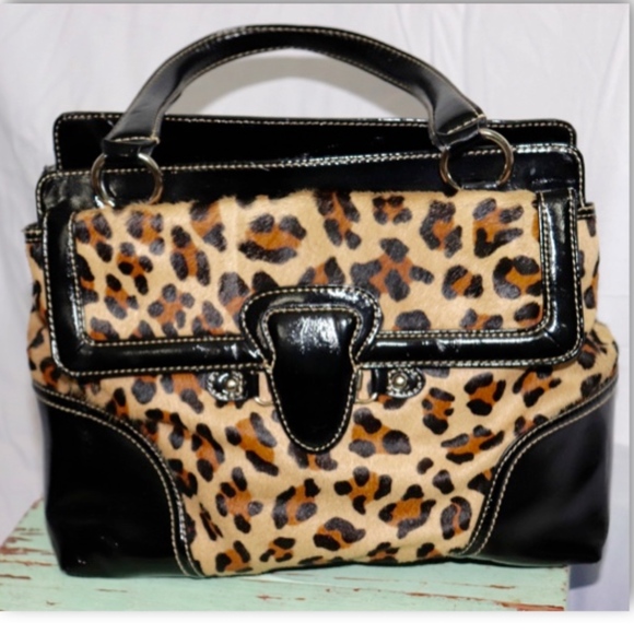 leopard print calf hair handbags